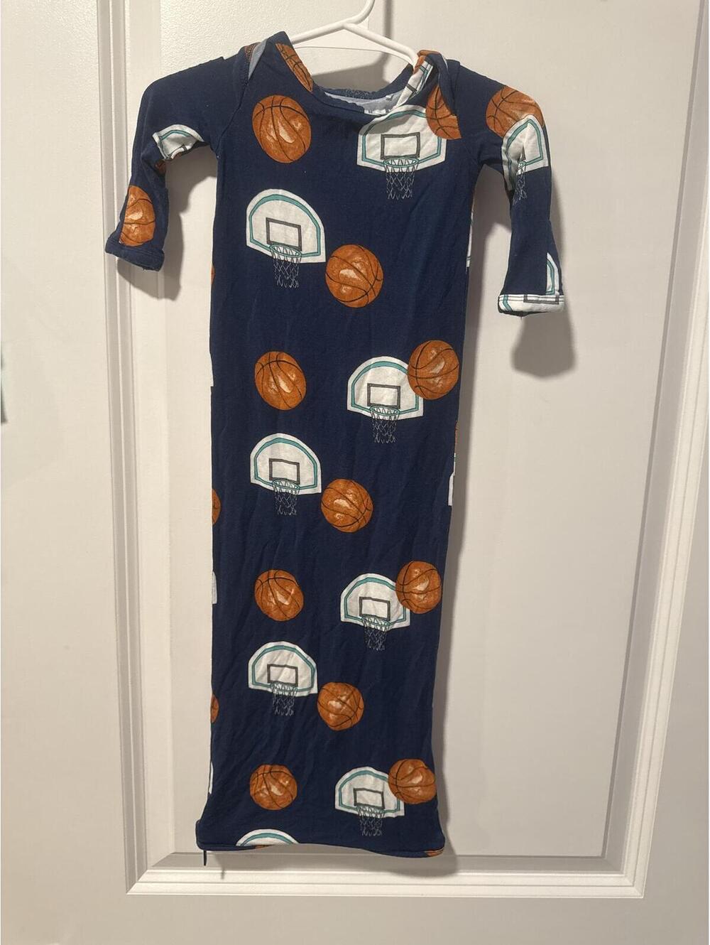 Posh Peanut Navy Basketball Print Baby Sleeper Gown 0-3 Months
